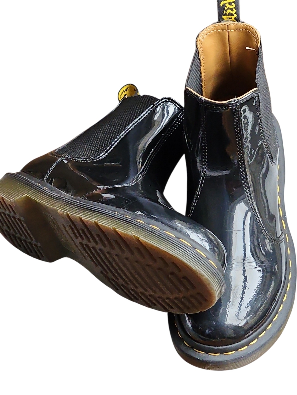 Dr. Martens Original Black Patent Chelsea Boots with Yellow Stitching 8
